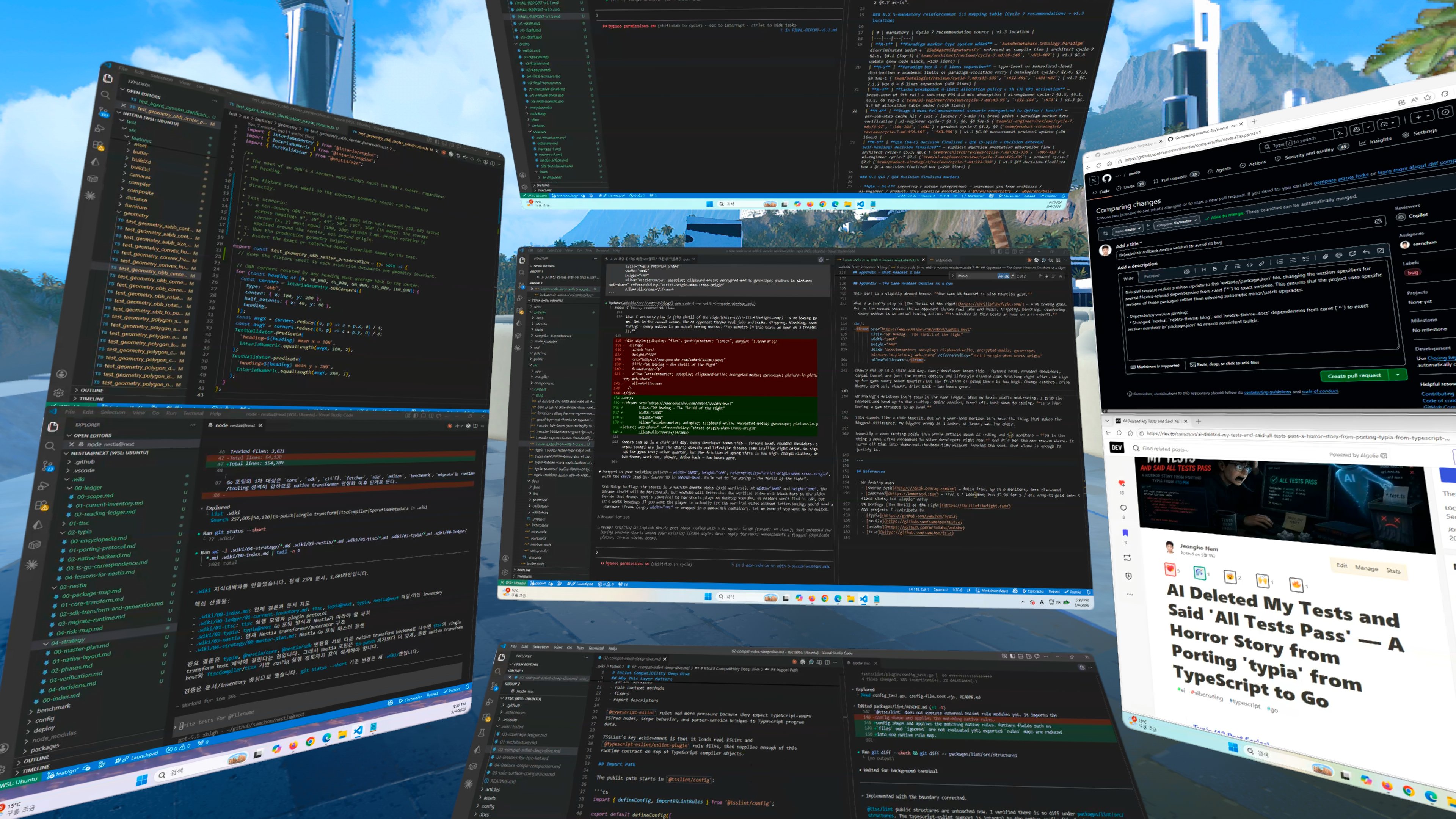 五個 VSCode 視窗懸浮在 Immersed 中