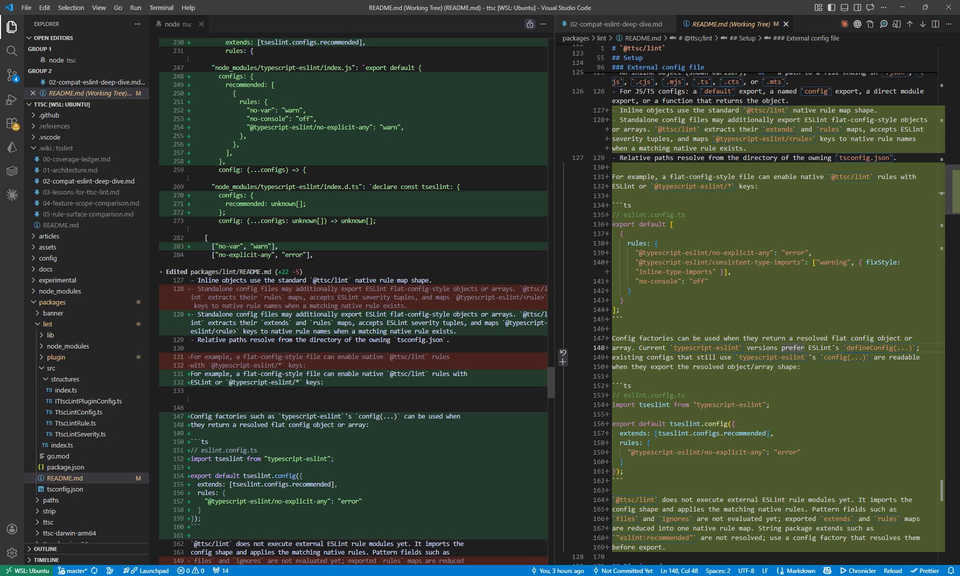 VSCode 分割畫面檢視顯示 AI 編碼代理程式及其正在修改的程式碼。